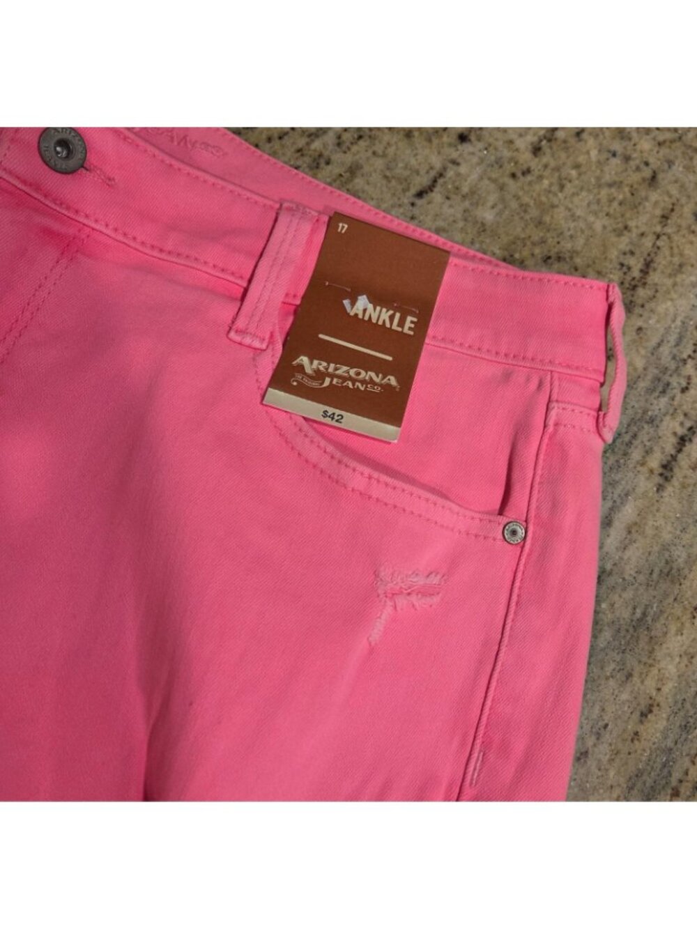 New! Arizona Jeans 17 Juniors 36x27" Neon Hot Pink Ankle Mid Stretch Distressed - Picture 8 of 13